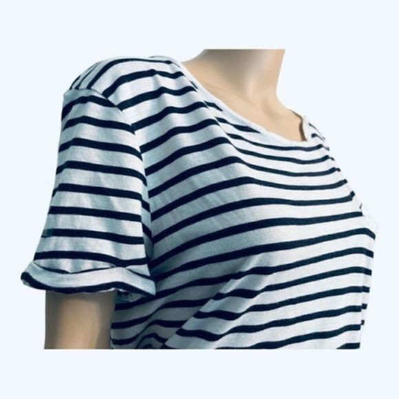𝅺H &M Basic retro shirt/top vertical stripes white/black Women M - Picture 6 of 12